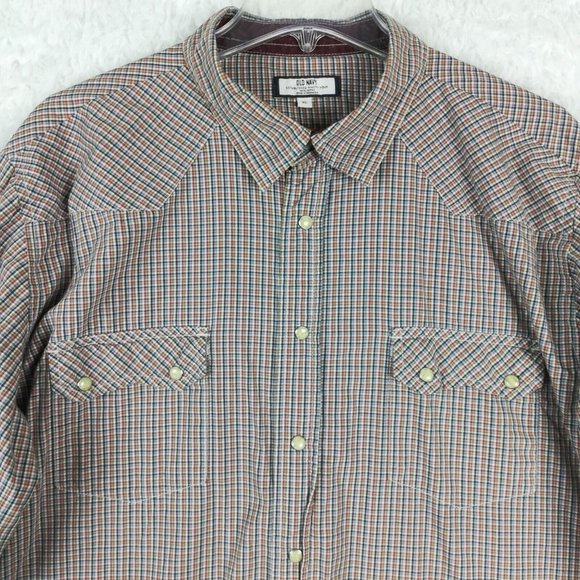 Old Navy Mens Shirt Button Down Long sleeve Pearl Snaps Western Plaid XL - Picture 3 of 11